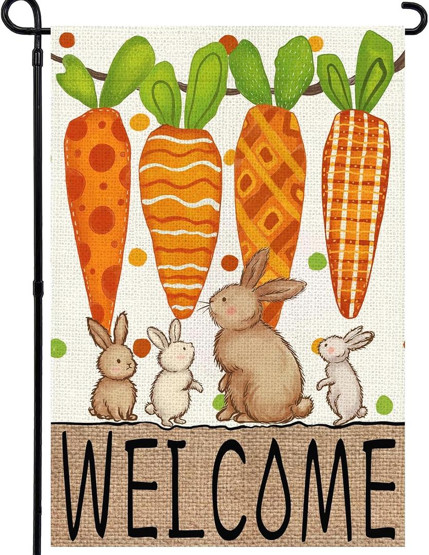 2 x Easter Garden Flag 12x18 Inch, Double Sided Carrots Bunny Flag for Yard Outdoor Decoration