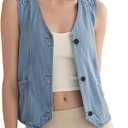 Women's Denim Sleeveless Casual Vest for women, Jean Vest Top, Light Wash, V Neck, Button Front with Dual Pockets (XXL)