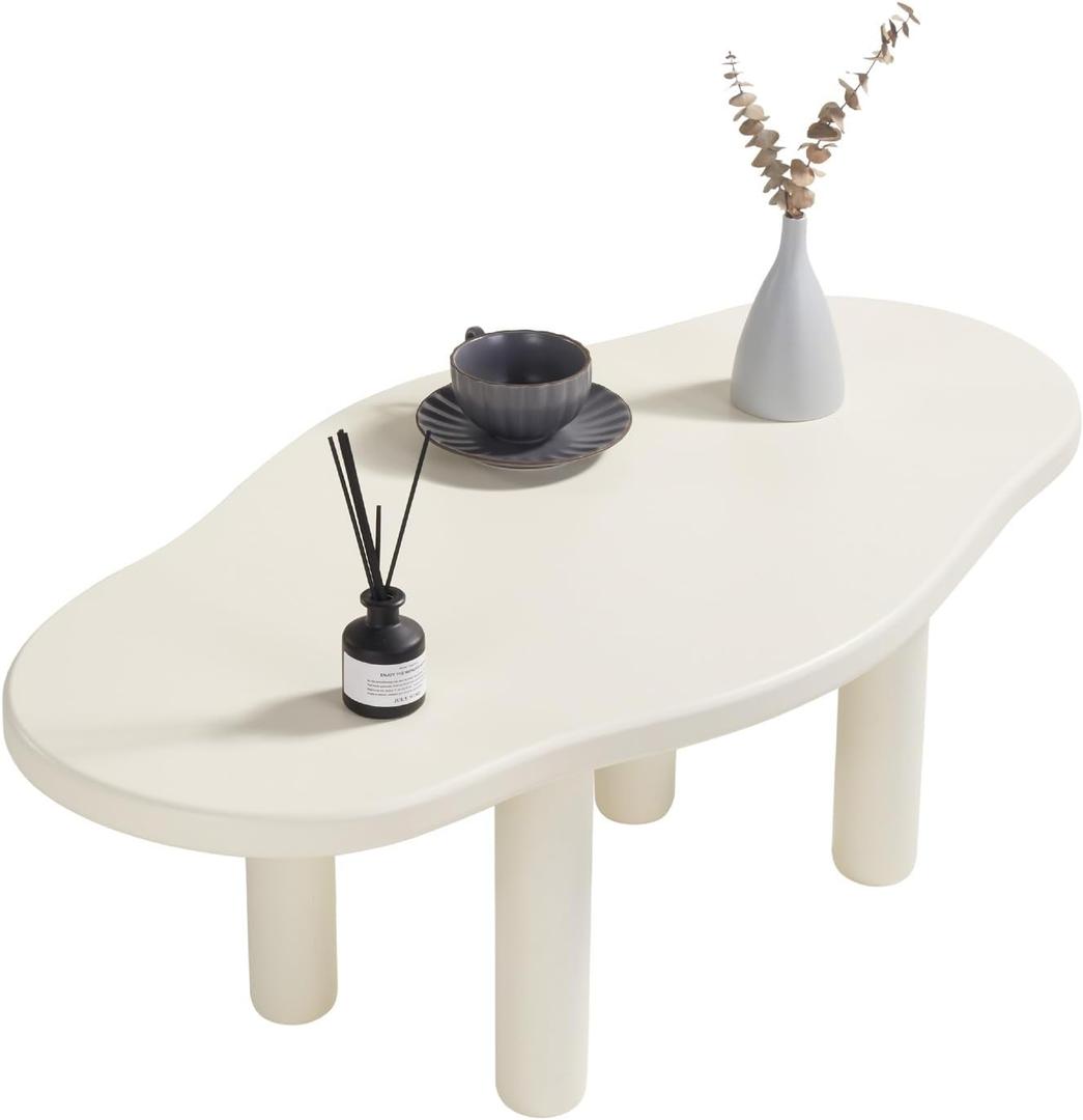 Cloud Coffee Table - Cute Coffee Table - Irregular Shape Coffee Table with 4 Legs - Modern End Table for Living Room,Apartment,Bedroom,Easy Assembly- White