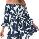 Off Shoulder Ruffle Dress for Women, A-Line Mini Dress with Belt, Fitted Bust Summer Wedding Guest Dress (XL)