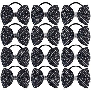 OAOLEER 12PCS Glitter Cheer Hair Bows for Cheerleading, Cheer Bow with Ponytail Holder for Teen Girls Cheerleader (Black)