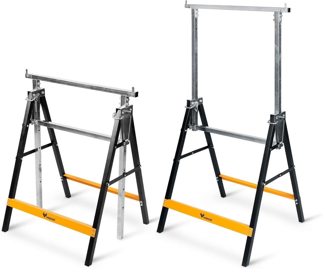 Metal Saw Horses 2 pack Folding Heavy Duty 880 lbs Load Capacity Saw Horse Adjustable 7 Level Height for Woodworking