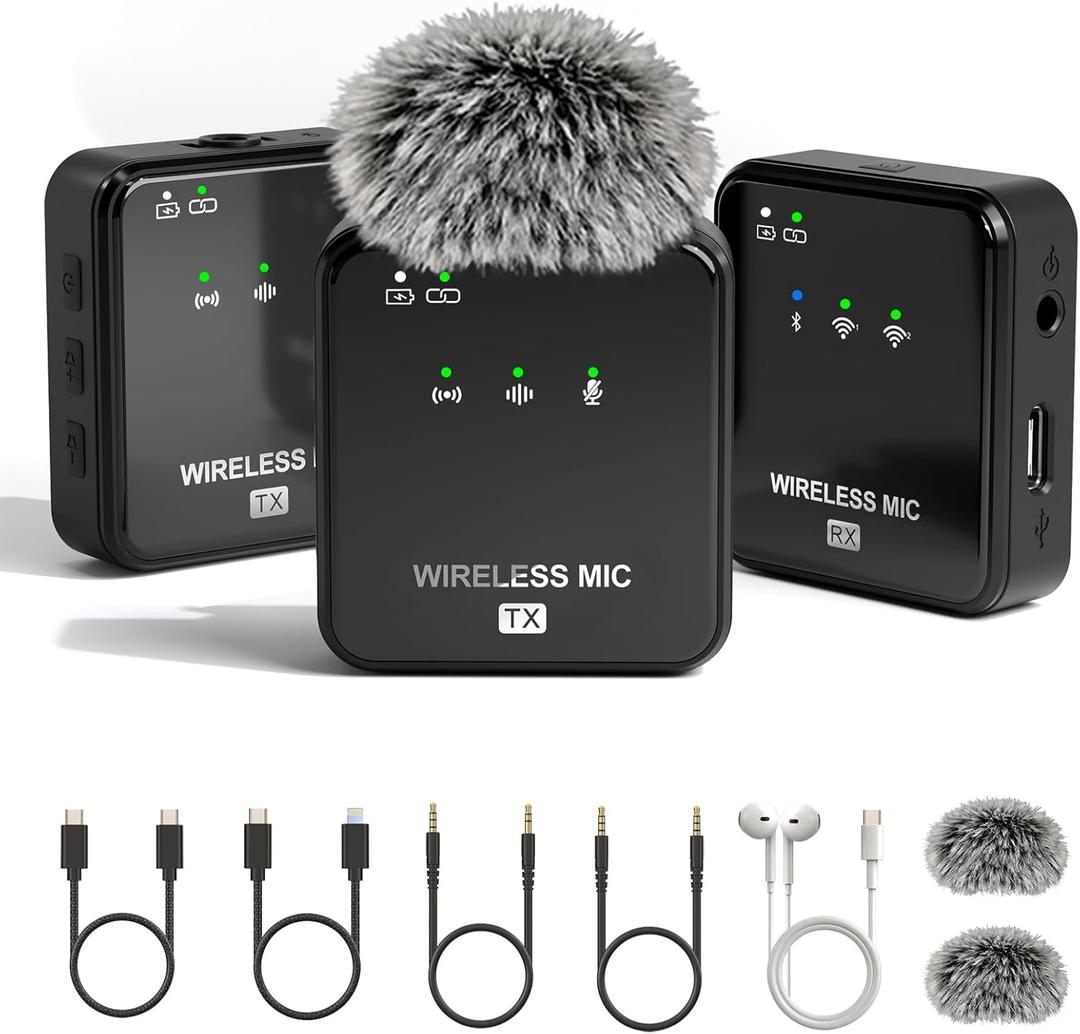 K63 Wireless Lavalier Microphone for iPhone/USB-C Phone,Camera,Tablet and Mac,mini iPhone Microphone for Video Recording,Vlogging,48KHz/24Bit,164 ft Range,Noise Cancelling