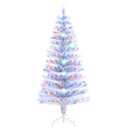 Juegoal 5ft Pre-Lit Artificial Christmas Tree, Lighted Optical Fiber Xmas Trees with Color Changing LED Lights, Snowflakes & Top Star, Party Home Holiday Fake Multicolored Tree with Metal Legs, White