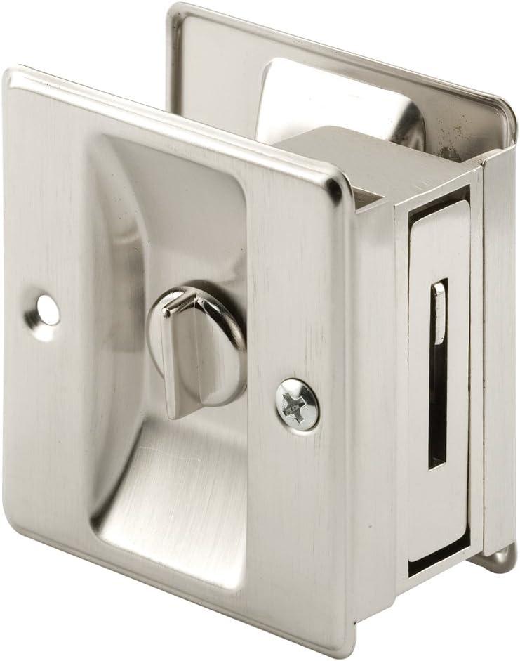 Prime-Line N 7239 Pocket Door Privacy Lock with Pull - Replace Old or Damaged Pocket Door Locks Quickly and Easily  Satin Nickel (Single Pack) (1 Pack)