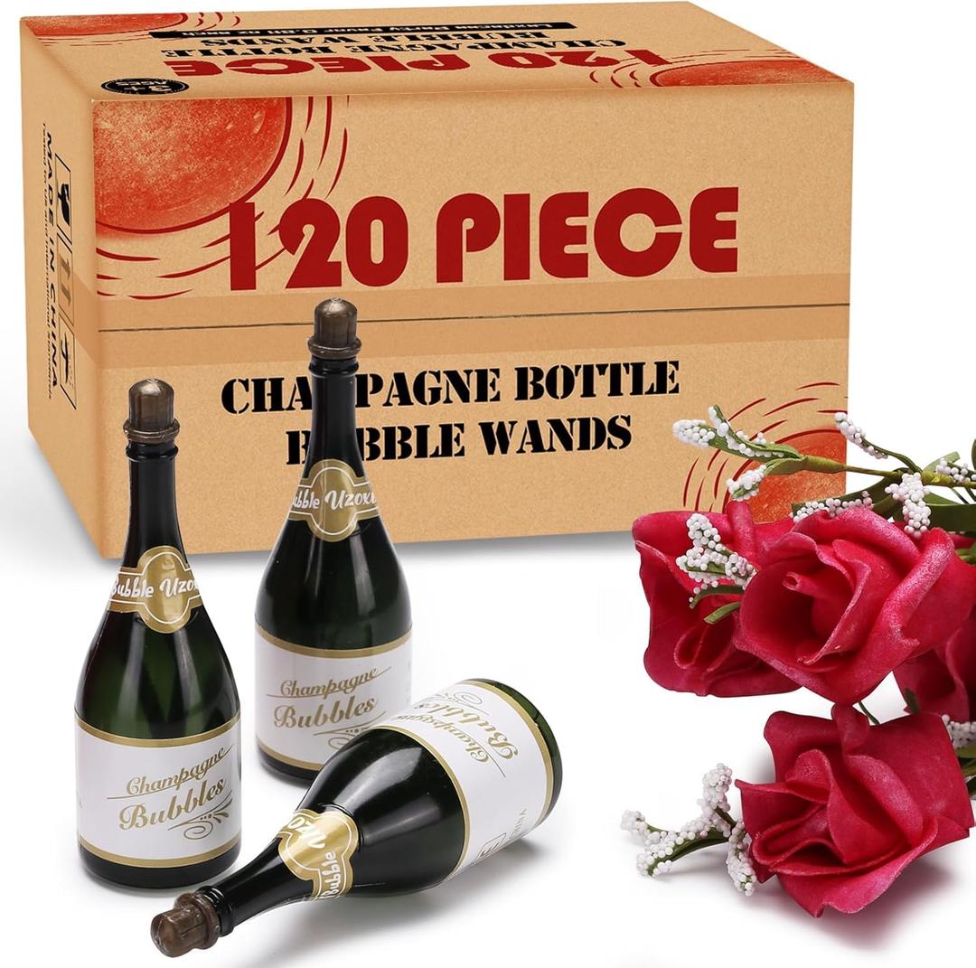 120 Pack Mini Champagne Bottle Bubble Bulk, Ideal for Wedding Send Off, Bridal Shower or Engagement, Anniversaries Celebration, Valentines Day, Family Reunion, Party Favor for Guests Newlyweds Couple
