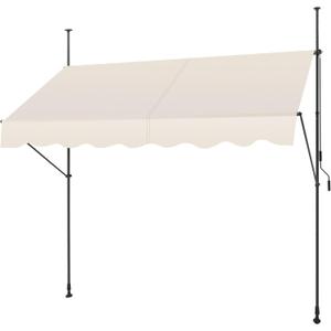 SMONTER Manual Retractable Awning, 118" Non-Screw Outdoor Patio Awning Sunshade Shelter, Height Adjustable Sunshade Patio Door Window Awning Canopy for Backyard, Garden, Balcony, Beige (118"W, max 47"opening)