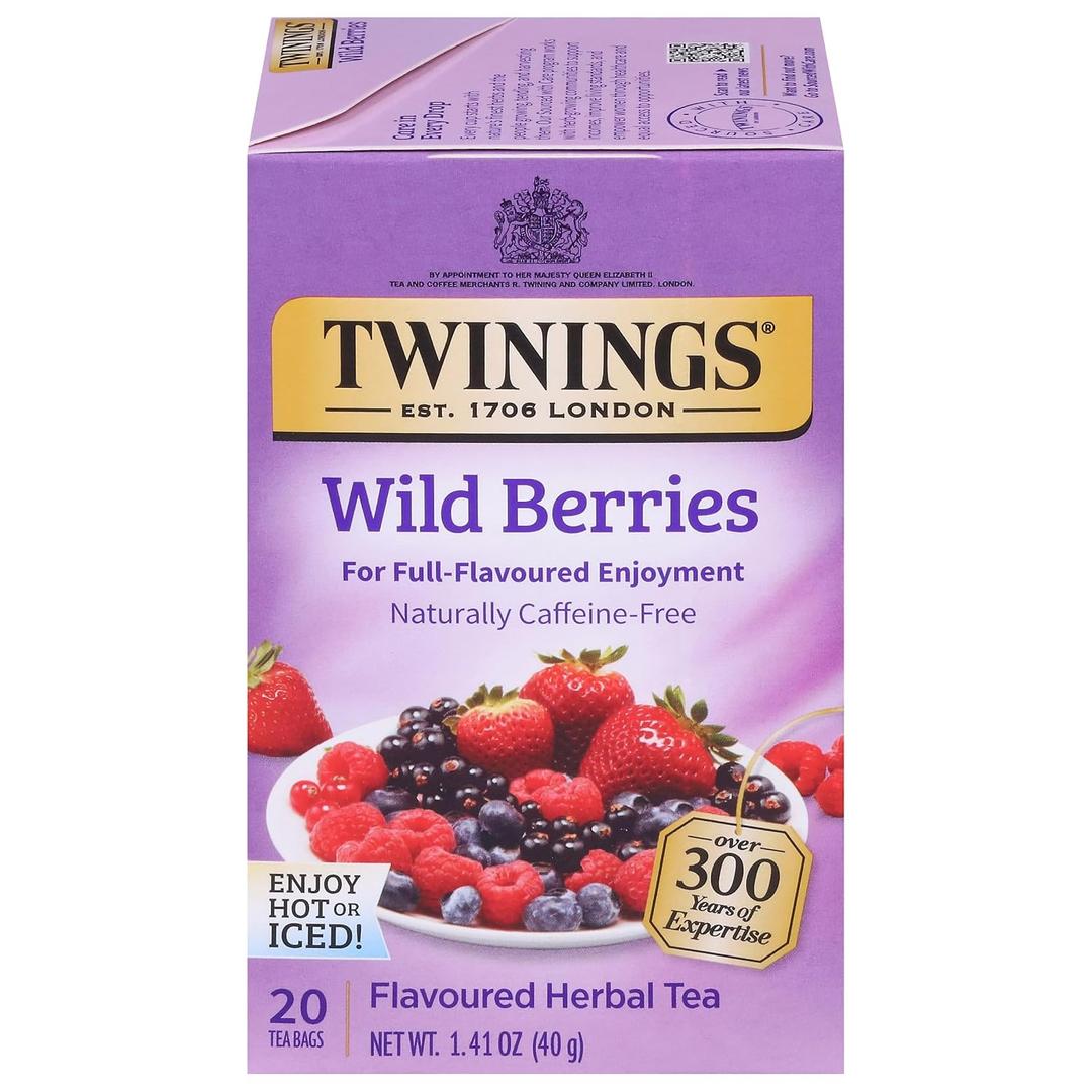 Twinings Wild Berries Herbal Tea Individually Wrapped Bags, 20 Count (Pack of 1), Full-Flavoured, Naturally Caffeine-Free, Enjoy Hot or Iced, 20 Teabags (EXP 11/02/28)