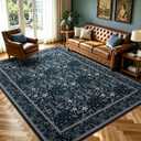 Washable 5x7 Area Rugs for Living Room, Boho Floral Vintage Rug Dark Blue