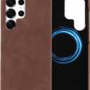 SOKAD Leather Case for Samsung Galaxy S25 Ultra Compatible with Magsafe, Vintage Elegant Design for Men Women, Thin Slim Half-Wrap Anti-Slip Protective Phone Case for Galaxy S25 Ultra, Brown