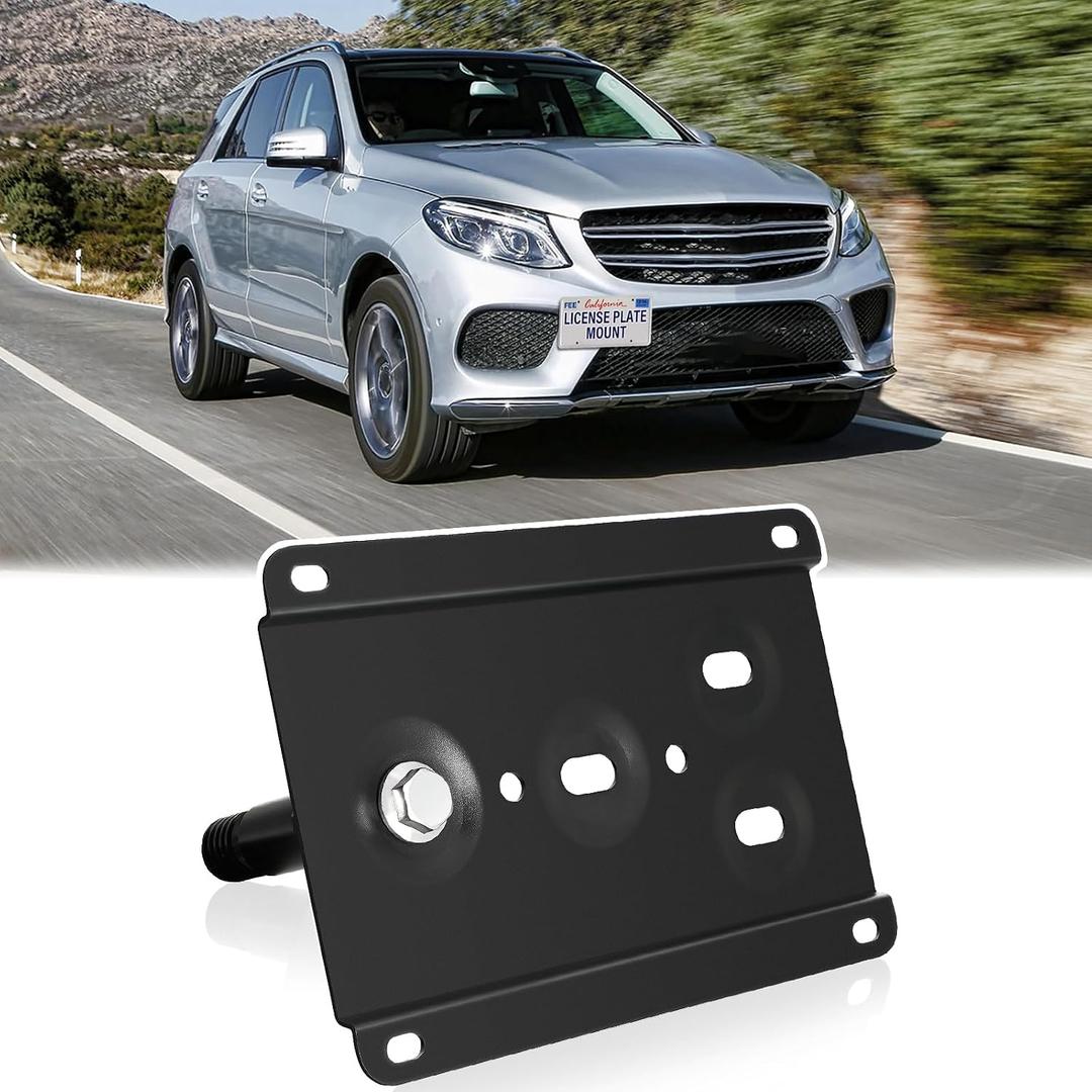 Front Bumper License Plate Mount Compatible with Mercedes-Benz GLE Mercedes-Benz GLC GLE SUV and ML Class No Drill Front Tow Hook License Plate Frame Anti-Theft Bracket Holder Mounting Accessories