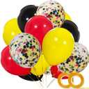 Mouse Color Balloons 40 Pack, 12 Inch Red Black Yellow Latex Balloons with Confetti Balloon for Baby Shower Birthday Party Decorations Supplies with Ribbon