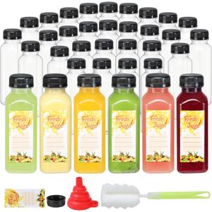 35pcs 10oz Empty Plastic Juice Bottles with Caps Reusable PET Food Grade Drink Bottles with Leak-Proof Tamper Evident Caps Bulk Clear Beverage Containers for Homemade Drinks Smoothie Milk