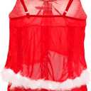 Christmas Lingerie for Women Santa Teddy Lingerie 3 Piece Bra and Panty with Garter Belt Set Suede Velvet Babydoll (One Size, Style 4-red)