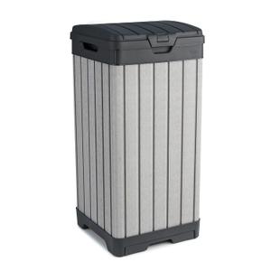 Keter Rockford Resin 38 Gallon Outdoor Kitchen Trash Can with Lid and Drip Tray for Easy Cleaning-Perfect for Patio Dining, Grey
