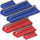 Olsa Tools Magnetic Socket Organizer | 6pc Socket Holder Kit | 1/2-Inch, 3/8-Inch, & 1/4-Inch Drive | Socket Organizers For Toolboxes | Blue | Holds 273 | Professional-Grade Tool Organizer | Part 1669 (Sae Red, Metric Blue)