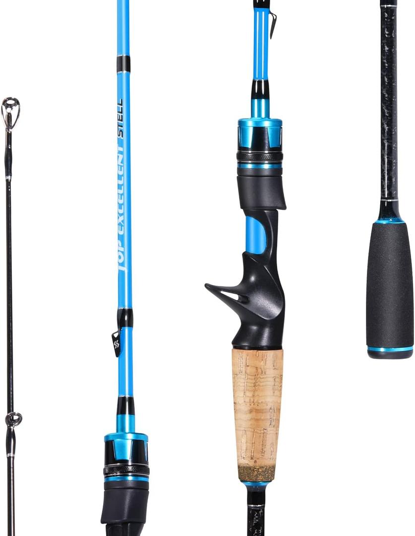 Sougayilang Fishing Pole, 2PC Spinning Rod with EVA and Cork Handle Grip, Baitcasting Rod for Freshwater Fishing Rod-Blue-5.9ft-Casting