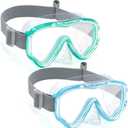 Vvinca Swim-Goggles with Nose Cover, 2 Packs Elastic Fabric Strap Snorkel Swim Mask Anti Fog UV No Pull Hair for Kids 3-14 (Blue)