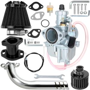 YOXUFA VM22 26mm Carburetor Stage 1 Kit Replacement for Predator 212cc 224cc 196cc 200cc 6.5HP Engine Coleman CT200U BT200X Baja MB200 GX160 GX200 Mini Bike Go Kart Parts with 212 Exhaust Pipe (black)