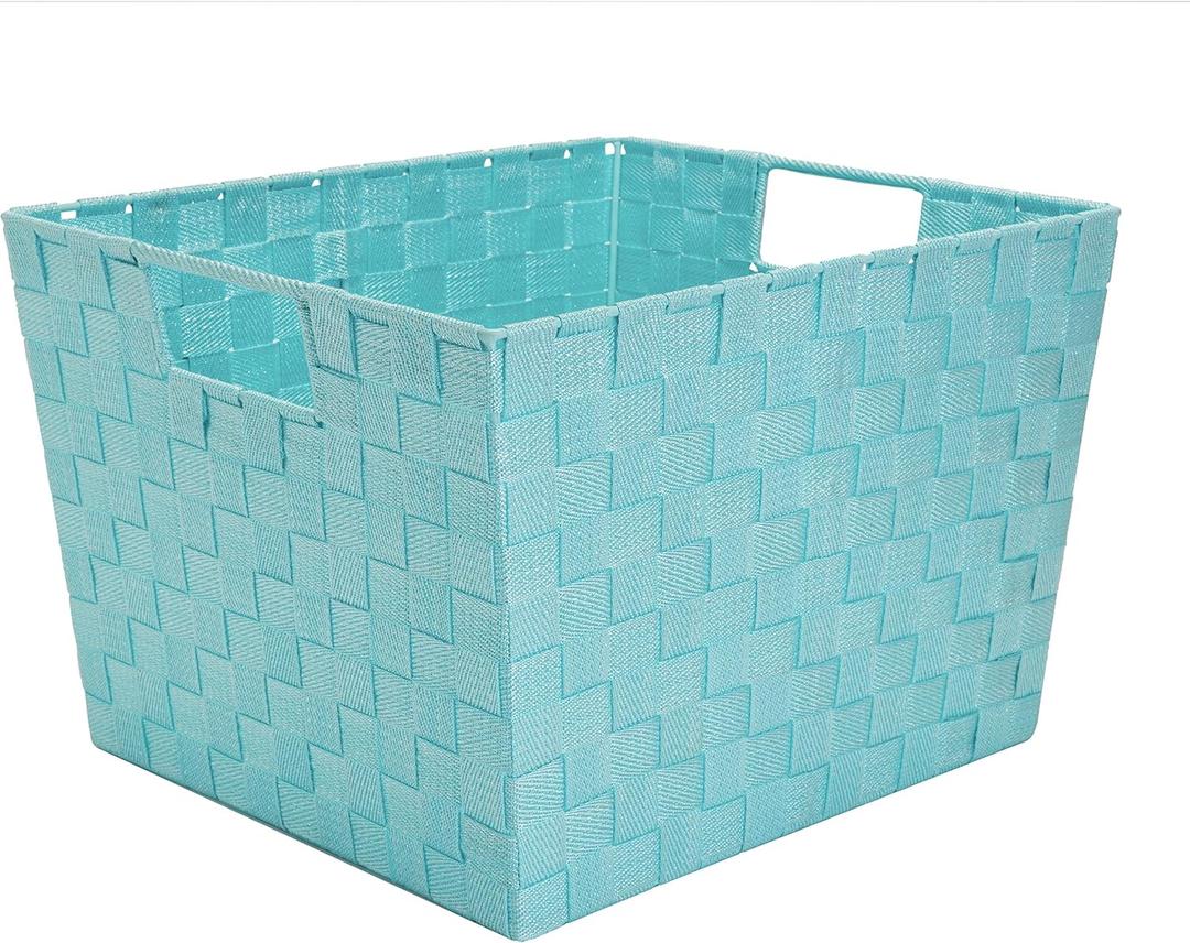 Simplify Large Metallic Striped Woven Storage Bin in Mint 13" x 15" x 10"