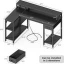 SUPERJARE 47 inch L Shaped Gaming Desk with LED Lights & Power Outlets, Reversible Computer Desk with Shelves & Monitor Stand, Corner Desk with Drawer, for Home & Office, Carbon Fiber Black