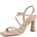 SLXCHBSL Strappy Heels for Women 3 Inch Chunky Block High Heels Square Open Toe Ankle Strap Dress Sandals for Wedding Prom Party Bridesmaid (Beige)