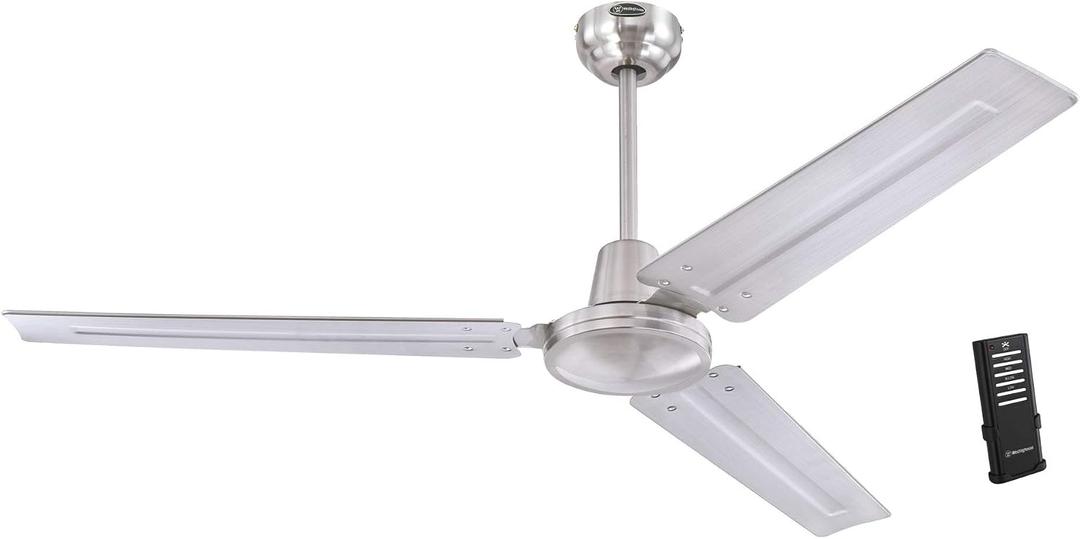 Westinghouse 7238100 Jax, Modern Industrial Style Ceiling Fan with Remote Control, 56 Inch, Brushed Nickel Finish