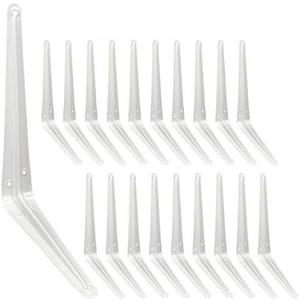 Shelf Brackets 10 Inch, 20 Pack White Metal Heavy Duty L Adjustable Floating Shelves Bracket, 10 x 8 Inch Industrial Pipe Decorative Shelf Angle Bracket for Wall with Screws