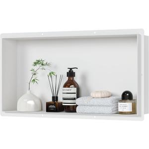 Neodrain Stainless Steel Shower Wall Niche, White Insert Storage Shelf, Inner Size 24" X 12" X 4", Tile Needed Recessed Niche Shower for Bathroom Storage, 304 Stainless Steel Bathroom Shelf, 24X12In