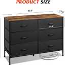 WLIVE Black Dresser for Bedroom with 6 Drawers, Dresser TV Stand for 50 Inches TV with Metal Frame, Wooden Top, Fabric Dresser for Closet, Hallway, Entryway, Black and Rustic Brown