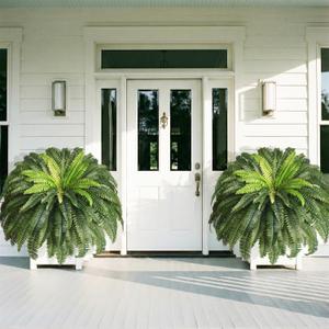 2 Pcs 48" Fake Ferns, 86 Branches Artificial Ferns for Outdoors Large Artificial Plants, UV Resistant Faux Boston Ferns Realistic Greenery for Patio Yard Porch Garden Hanging Decor