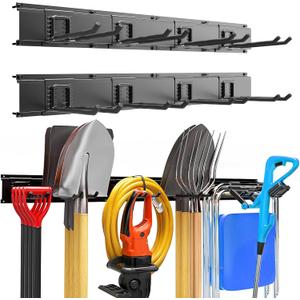 Garage Garden Tool Organizer Wall Mount, Heavy Duty Garage Tool Storage Rack 64 Inches, Max Load 440lb - Shovel, Rake, Folding Chair, Weed Eater Storage