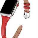 WFEAGL Compatible with Leather Apple Watch Band 41mm 40mm 38mm 42mm(series 11 10) Women, Top Grain Leather Strap Slim & Thin Replacement Wristband for iWatch Bands SE 3 2 1, Series 11 10 9 8 7 6 5 4 3 2 1 (Red/Silver)