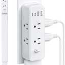 Outlet Extender Stick, 360 Rotating Wall Outlet Expander with 22-35" Extendable Base, 10-in-1 Power Strip Stick with 6 AC Outlets, 4 USB Ports (2 USB-C), Flat Plug for Behind Couch, Home, Office