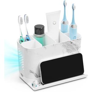 Toothbrush Holders, Toothbrush Caddy with Front Ledge and Cord Slots, Detachable Tooth Brush Holder for Bathroom Countertop, Shower, Vanity, Large Capacity 6 Slots Marble Bathroom Accessories