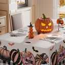 XCHI Pink Spooky Pumpkin Boo Halloween Tablecloth Rectangle Washable Table Covers for Indoor Outdoor Dining Home Party Decorations Table Cloth 60x104 Inch