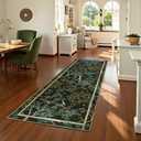 Jinchan 6ft Washable Round Area Rug, Botanical Birds Non-Slip, Moss Green