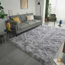 LOCHAS Luxury Fluffy Rainbow Area Rug for Girls Bedroom 4'x6', Soft Fuzzy Kids Rugs for Bedroom Boys Playroom, Cute Colorful Tie Dye Princess Carpet for Nursery Living Room Home Decor, Light Grey