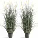 Faux 4ft 2-Pack Horsetail Reed Grass with Pink Spikes, 48in Tall Indoor Outdoor Fake Grass in Pot, Home Office Decorative Artificial Plant & Greenery, Wedding Decor Green Bristlegrass