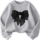 Girl's Bowknot Graphic Sweatshirts Crew Neck Long Sleeve Pullover Sweatshirts (Gray)