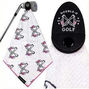 Double-D Golf Magnetic Golf Towel Supporting Breast Cancer Research | 10% Profit Donation | 29 Waffle Microfiber | Removable High-Strength Magnet | Ultra Absorbent | Durable for Clubs & Balls (White/Pink)