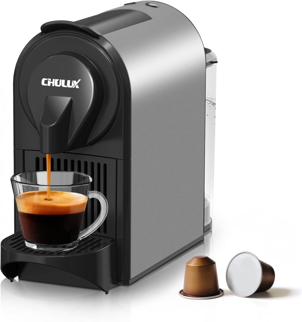CHULUX Compact Espresso Machine, 20 Bar Single Serve Coffee Maker, Dual Brew Sizes for Espresso and Lungo, 1400W Rapid Brewing, Mystic Gray