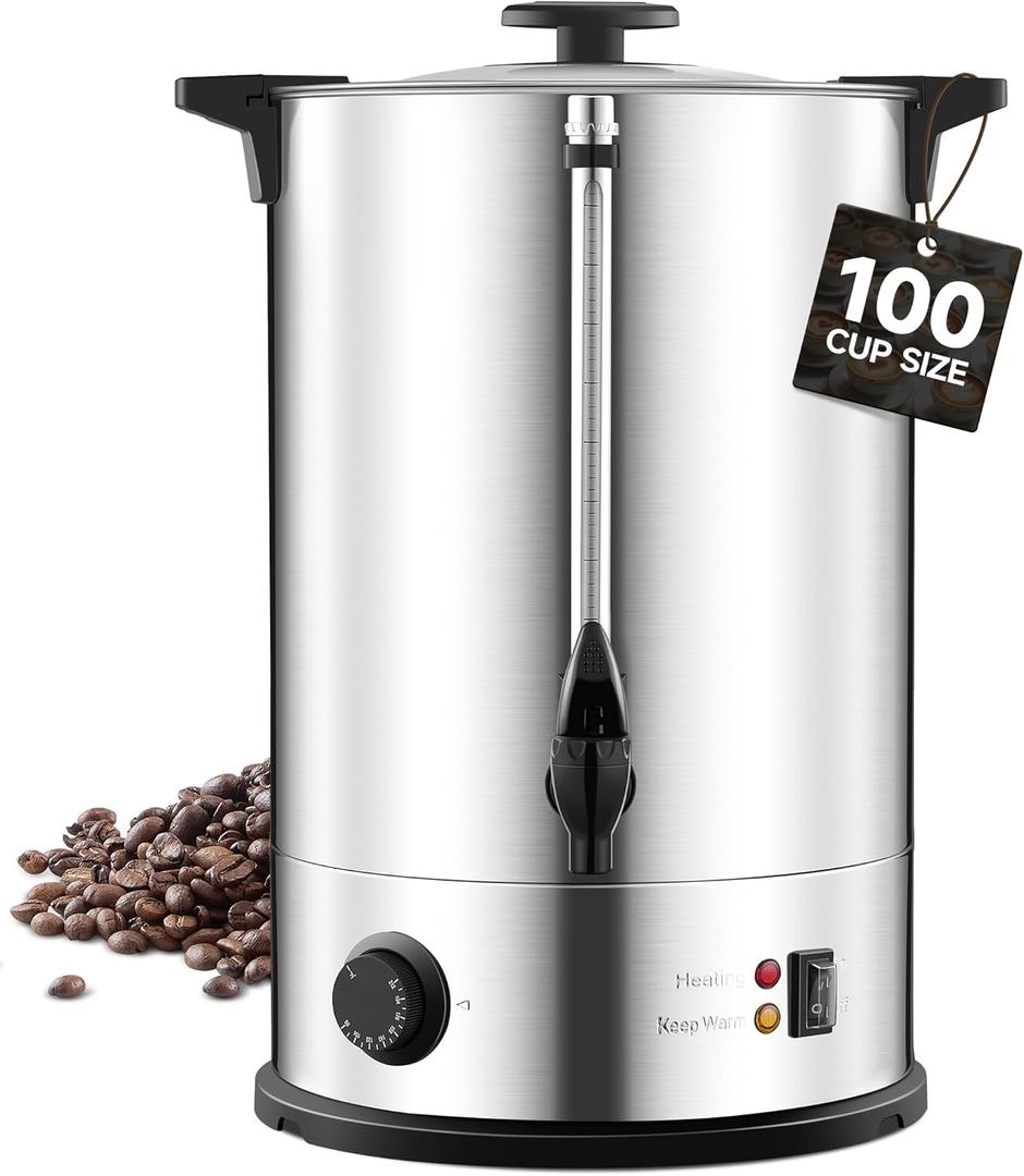 Commercial Coffee Urn 100 Cup - Large Coffee Maker Machine, Hot Beverage Coffee Percolator Dispenser With Double Wall Stainless Steel, Water Urn for Event, Quick Brew, Temperature Control(15L) (507.2 Ounces)