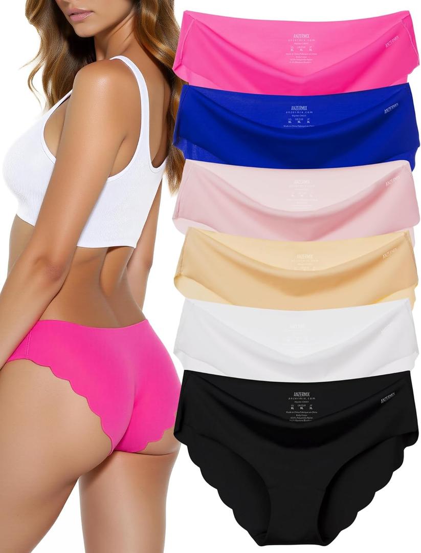 ANZERMIX Womens Seamless Laser cut Brief Panties Pack of 6 (Large, Bikini)