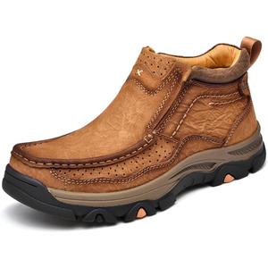 Mens Slip On Casual Loafers Classic Outdoor Leather Walking Hiking Shoes Comfortable for Work Office Dress Outdoor High Top (11, Brown)