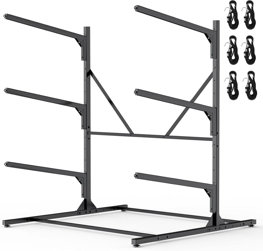 Kayak Storage Rack, Heavy Duty Freestanding Kayak Rack for Garage and Outdoor Storage, Kayak Stand Adjustable for Kayak, Canoe, Surfboard and Paddle Board