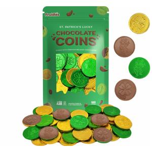 St. Patrick's Day Milk Chocolate Green & Gold Coin, 100 Coins, Shamrock & Leprechaun Themed Coins, Parties, Events and Celebrations, Perfect for Gift Bags and Festive Decorations, 4.5g Milk Chocolate Coin (EXP 11/02/27)
