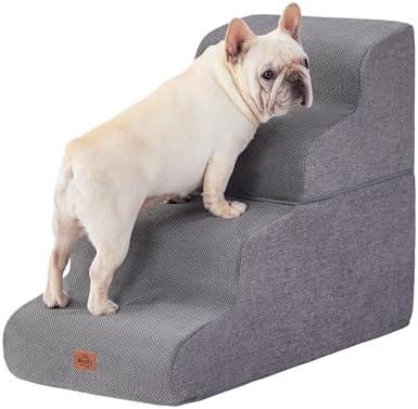 Gray Curved Dog Stairs Ramp for High Beds 22.8" H, 4-Step Dog Steps for Small Dogs and Cats, Pet Stairs for High Bed Climbing, Non-Slip Balanced Pet Step