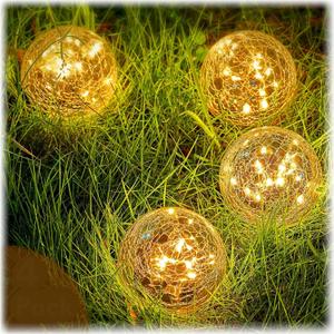 Honoson 4.7 Inch Solar Globe Lights Outdoor - Waterproof Cracked Glass Balls for Lawn Patio Yard Backyard Decorations, Warm White Solar LED Lights with Easy Installation,Durable Design (4 Pcs)