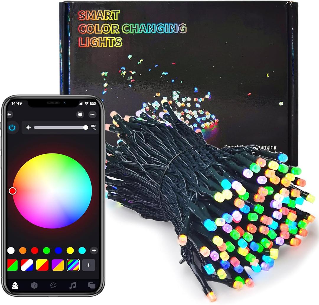 YOSION APP Control RGB LED Christmas Lights, Smart Fairy String Lights, Ideal for Xmas Tree, Wedding Garden, Home, Party, Halloween Festival Deco (200leds-66ft)